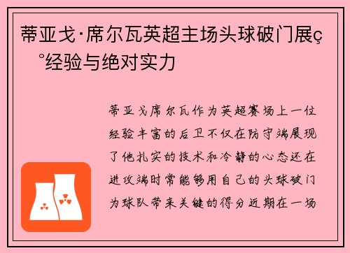蒂亚戈·席尔瓦英超主场头球破门展现经验与绝对实力